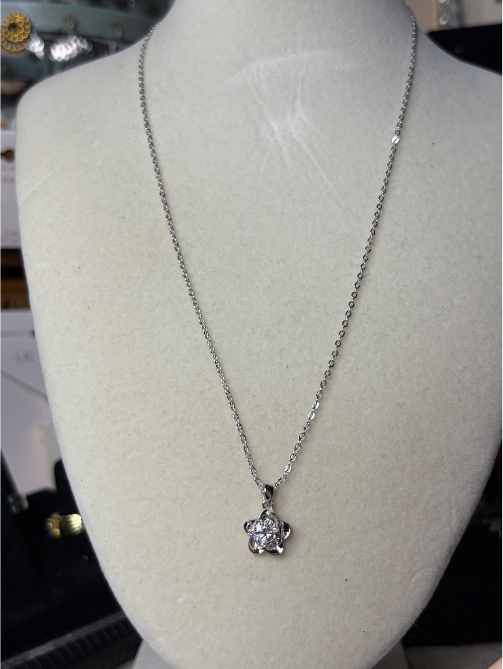 Moissanite Silver Tone Solitaire Pendant Necklace